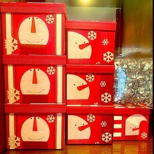 ⛄️LINDY BOWMAN⛄️ LOT OF 7 CONTEMPORARY SNOWMAN HOLIDAY GIFT BOXES🎁 + 9-CT BOWS